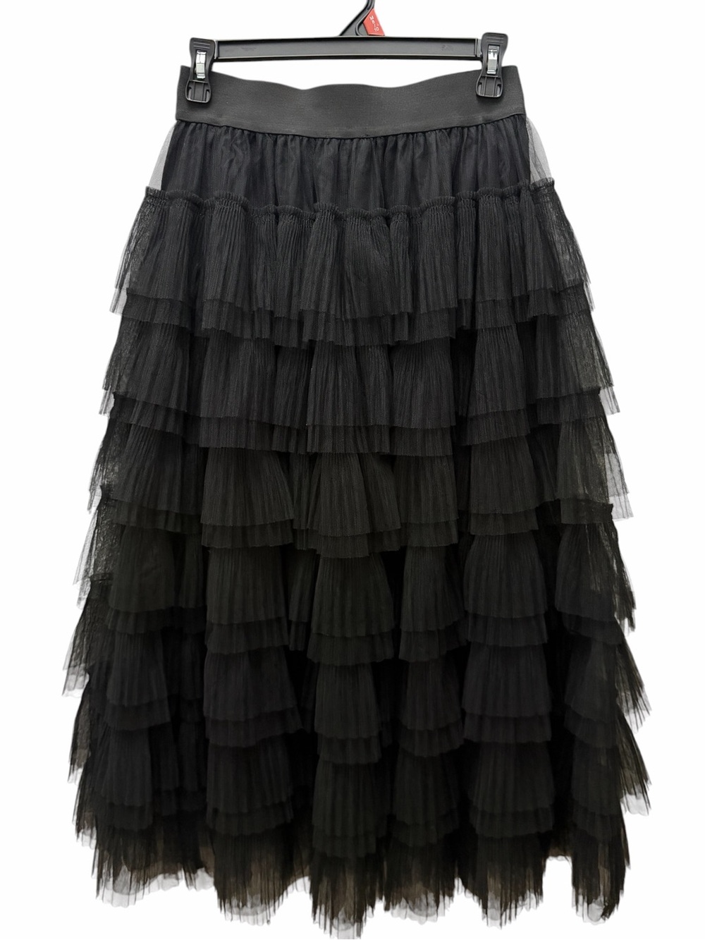 Maje Josepha Tiered Tulle Midi Skirt Black Size M Paris Chic